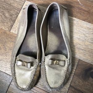 Tory Burch gold bow moccasins